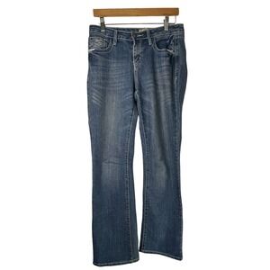 Earl Denim Jeans Womens Size 6 Blue Medium Wash Embroidered Pocket Boot Cut